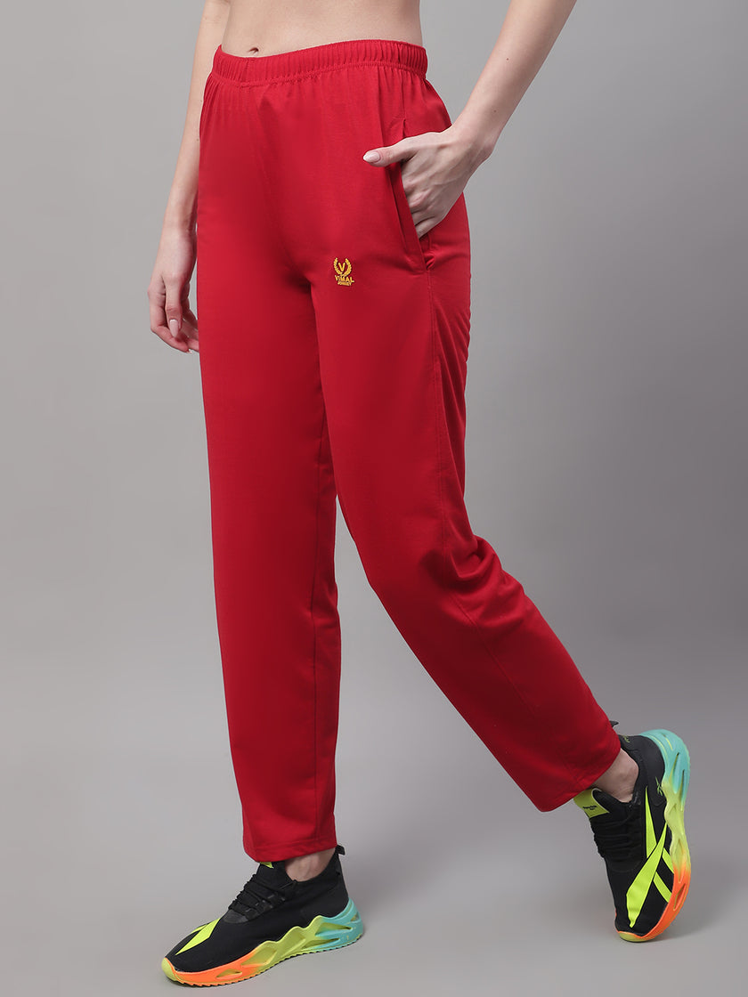 Vimal Jonney Red Regular fit Cotton Trackpant for Women(Zip On 1 Side Pocket)