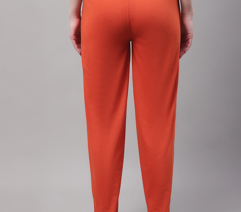 Vimal Jonney Rust Regular fit Cotton Trackpant for Women(Zip On 1 Side Pocket)