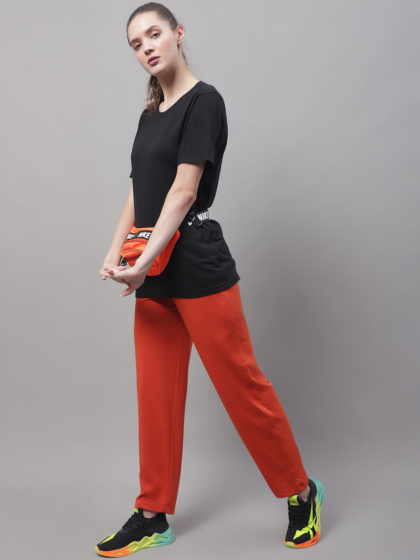 Vimal Jonney Rust Regular fit Cotton Trackpant for Women(Zip On 1 Side Pocket)