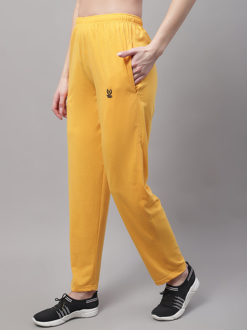 Vimal Jonney Yellow Regular fit Cotton Trackpant for Women(Zip On 1 Side Pocket)