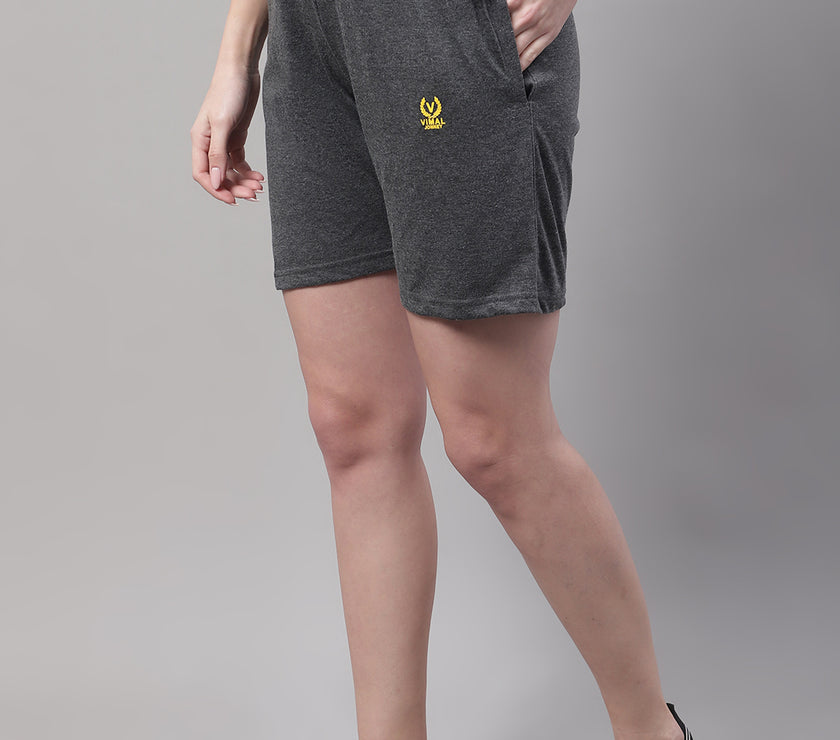 Vimal Jonney Anthracite Regular fit Cotton Shorts for Women