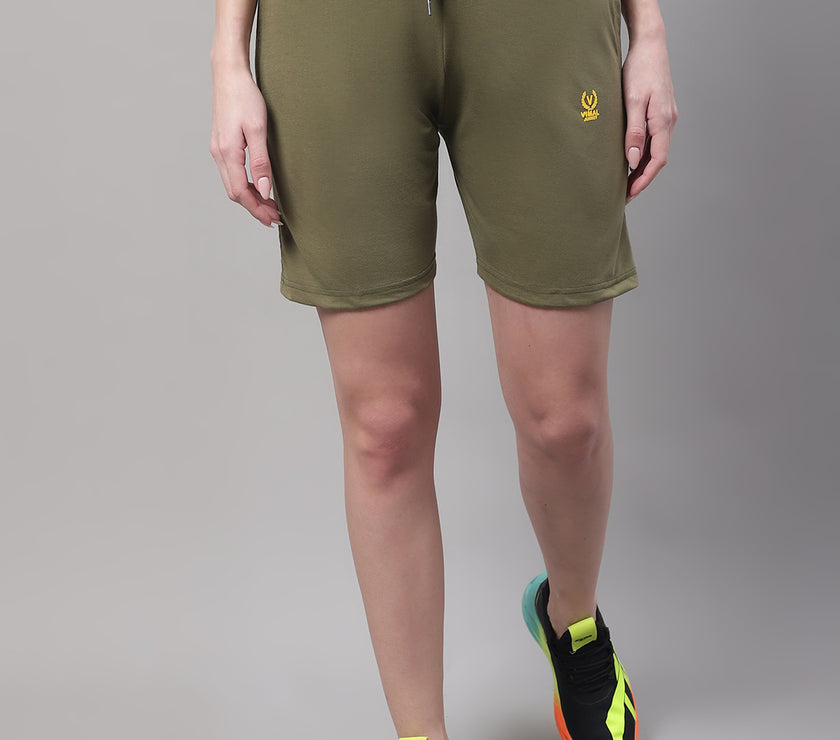 Vimal Jonney Olive Regular fit Cotton Shorts for Women