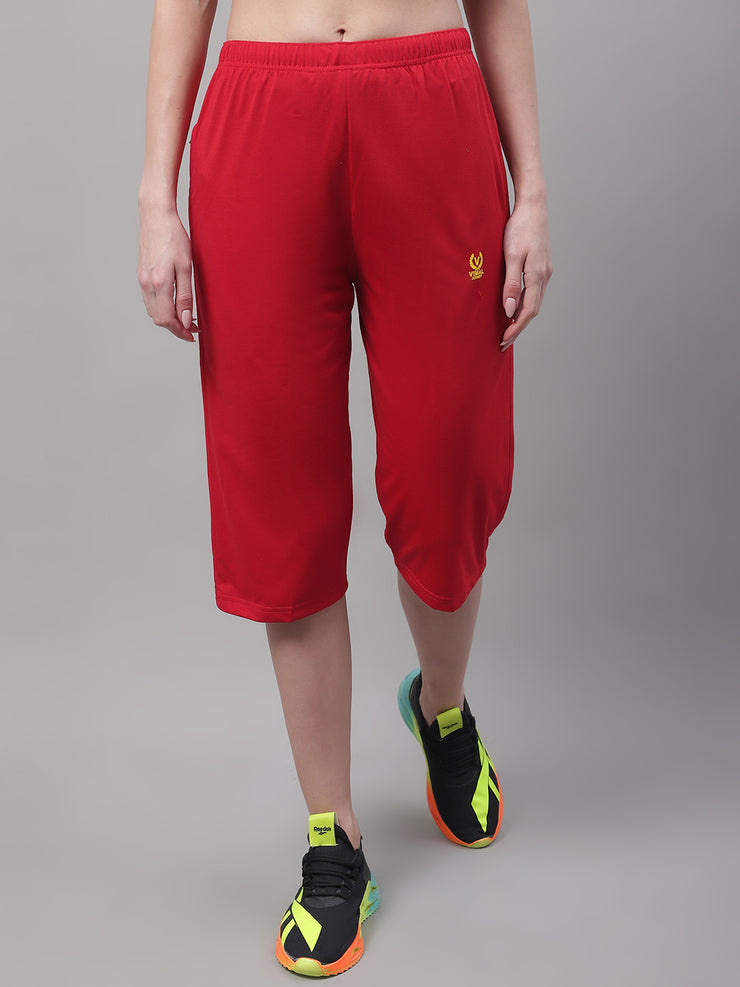 Vimal Jonney Red Regular fit Cotton Capri for Women