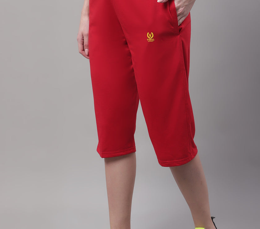 Vimal Jonney Red Regular fit Cotton Capri for Women