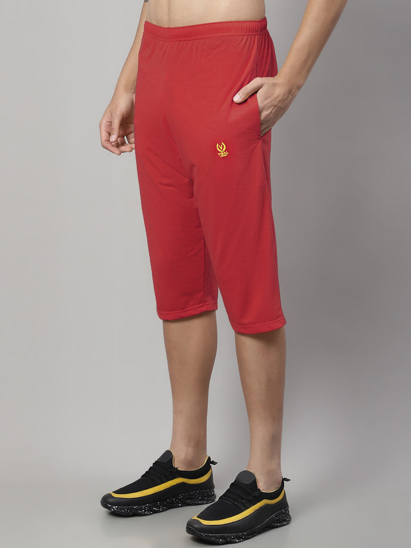Vimal Jonney Red Regular fit Cotton Capri for Men
