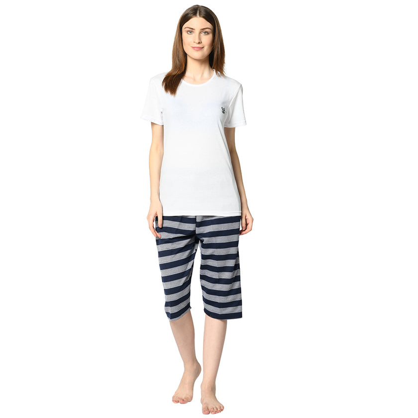 Vimal Jonney Blue 3/4th Capri For Women's