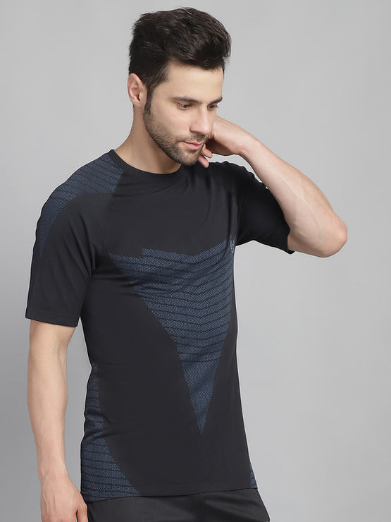Vimal Jonney Solid Black Round Neck Polyester Lycra Half sleeves Tshirt For Men