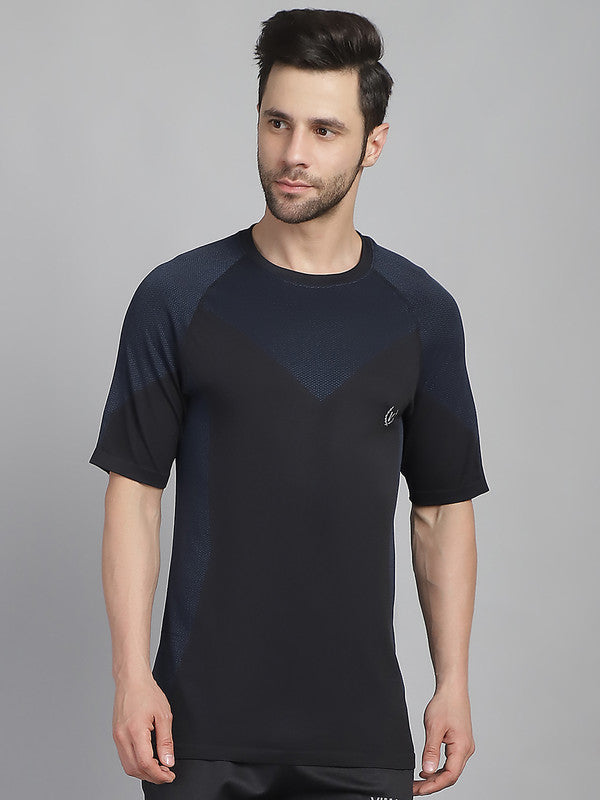 Vimal Jonney Solid Black Round Neck Polyester Lycra Half sleeves Tshirt For Men