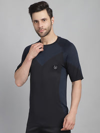 Vimal Jonney Solid Black Round Neck Polyester Lycra Half sleeves Tshirt For Men