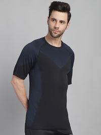 Vimal Jonney Solid Black Round Neck Polyester Lycra Half sleeves Tshirt For Men