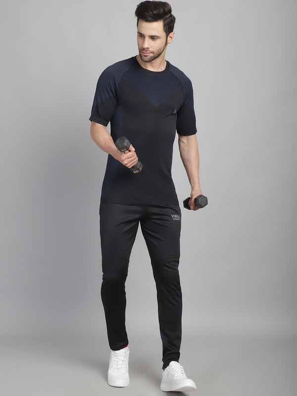 Vimal Jonney Solid Black Round Neck Polyester Lycra Half sleeves Tshirt For Men