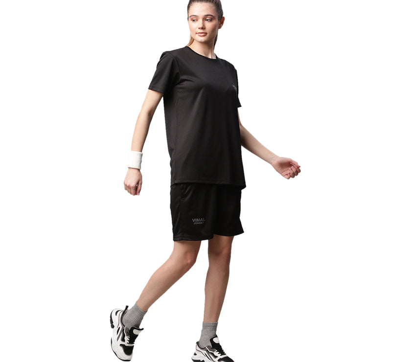 Vimal Jonney Dryfit Solid Black Shorts for Women