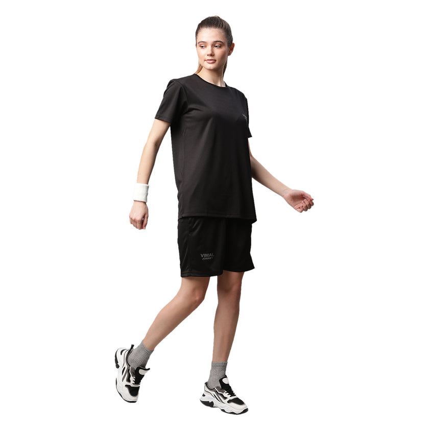 Vimal Jonney Dryfit Solid Black Shorts for Women