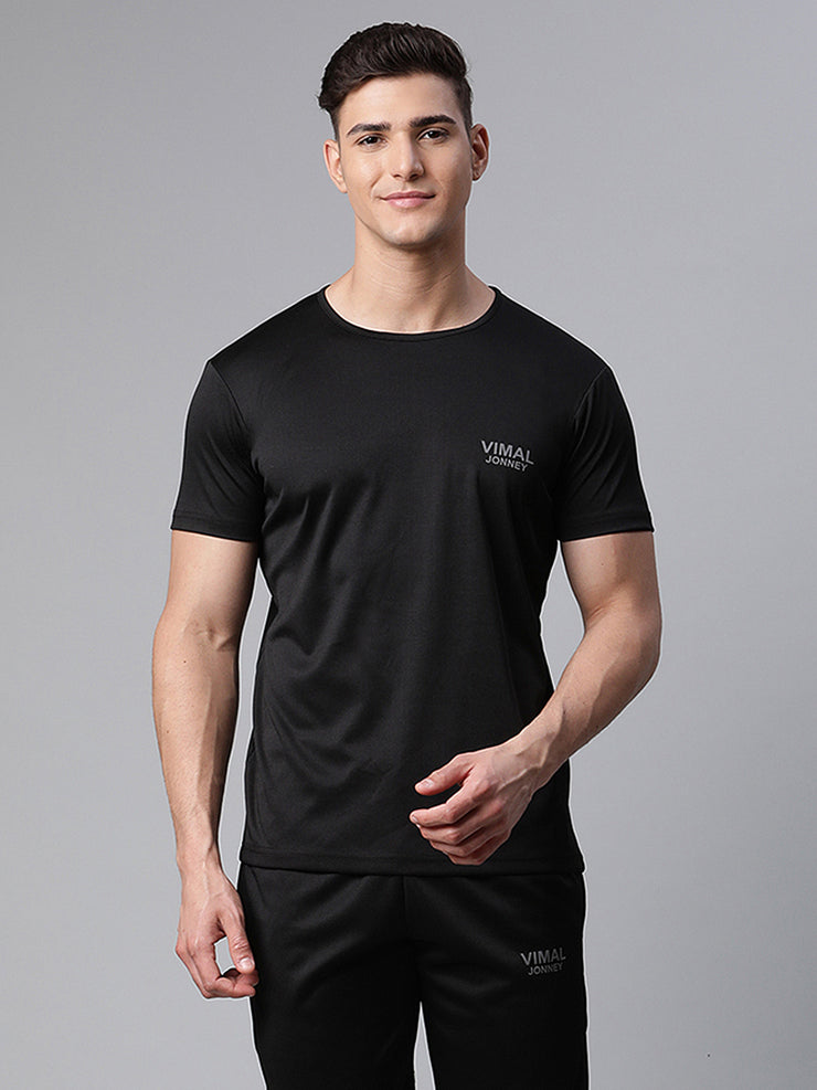 Vimal Jonney Dryfit Solid Black T-shirt for Men
