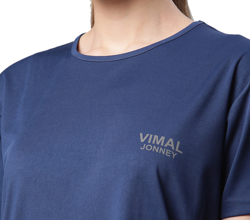 Vimal Jonney Dryfit Solid Blue T-shirt for Women