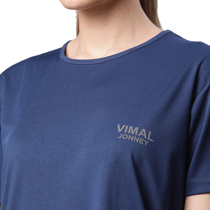 Vimal Jonney Dryfit Solid Blue T-shirt for Women