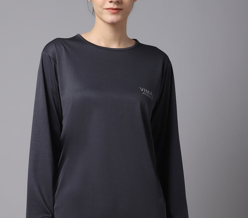 Vimal Jonney Dryfit Lycra Grey FullSleeve T-Shirt For Women