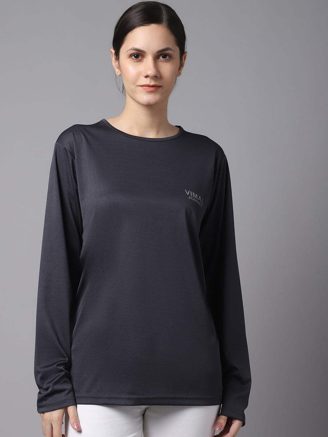 Vimal Jonney Dryfit Lycra Grey FullSleeve T-Shirt For Women