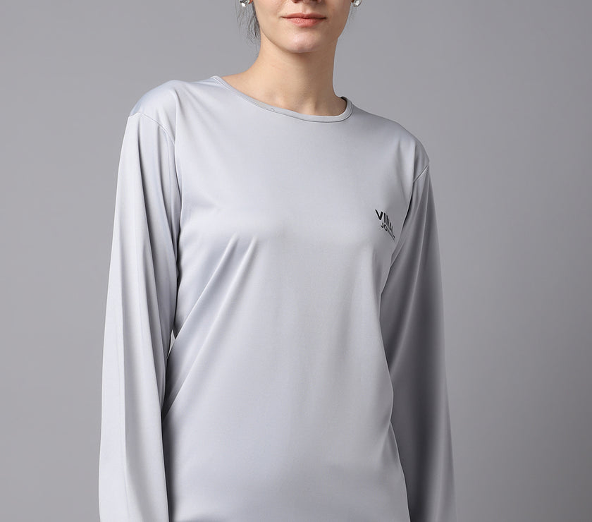 Vimal Jonney Dryfit Lycra Light Grey FullSleeve T-Shirt For Women