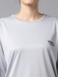 Vimal Jonney Dryfit Lycra Light Grey FullSleeve T-Shirt For Women