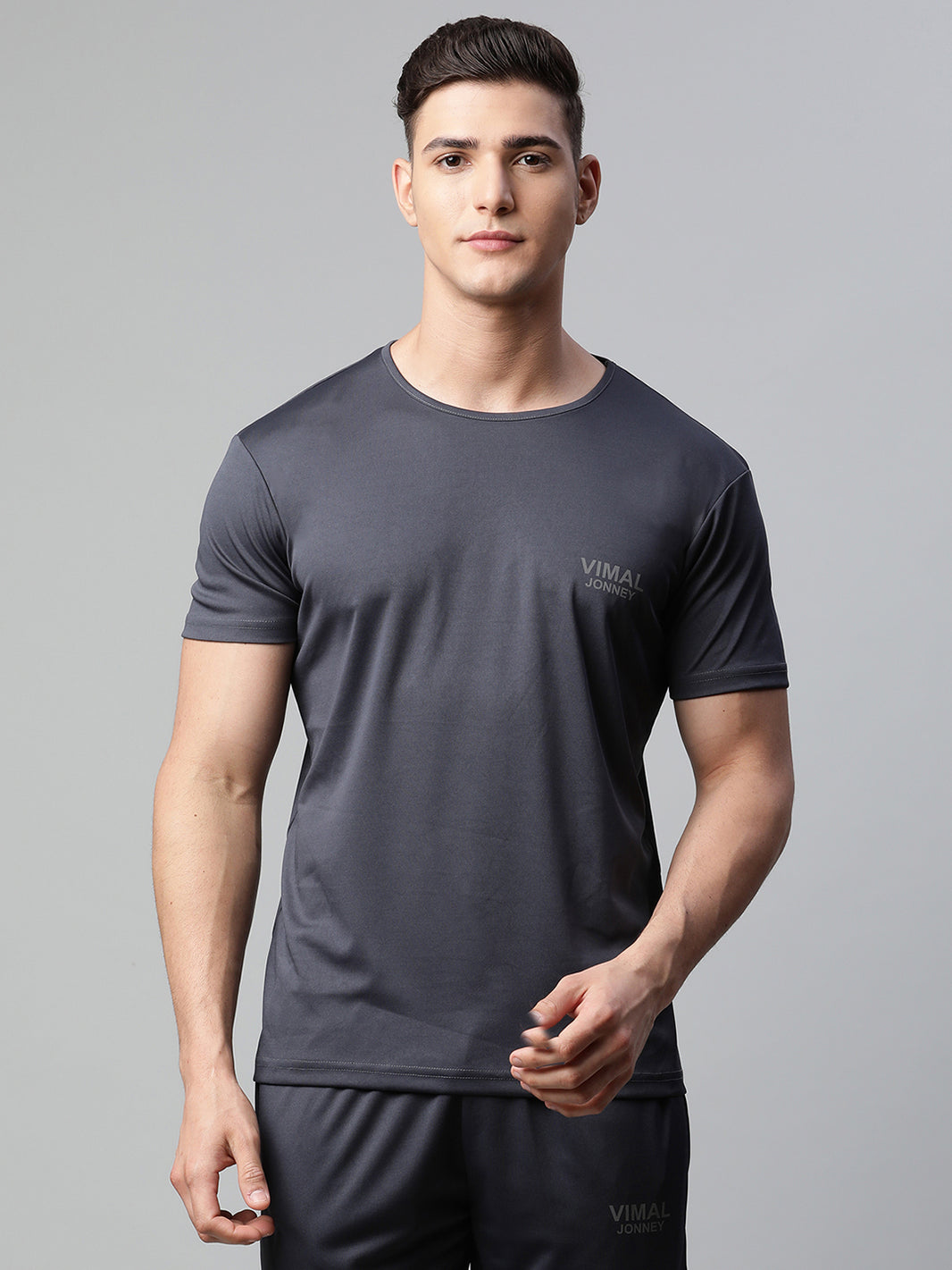 Vimal Jonney Dryfit Solid Grey T-shirt for Men