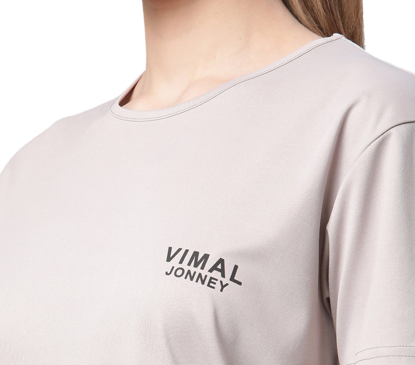 Vimal Jonney Dryfit Solid Light Grey T-shirt for Women