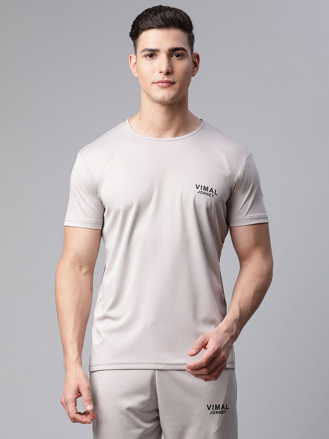 Vimal Jonney Dryfit Solid Light Grey T-shirt for Men