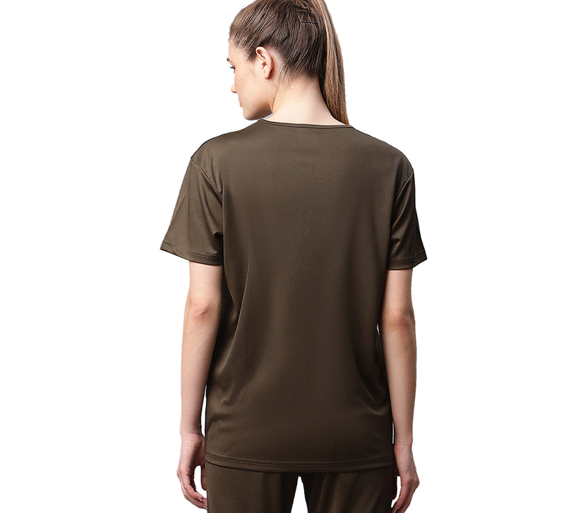 Vimal Jonney Dryfit Solid Olive T-shirt for Women
