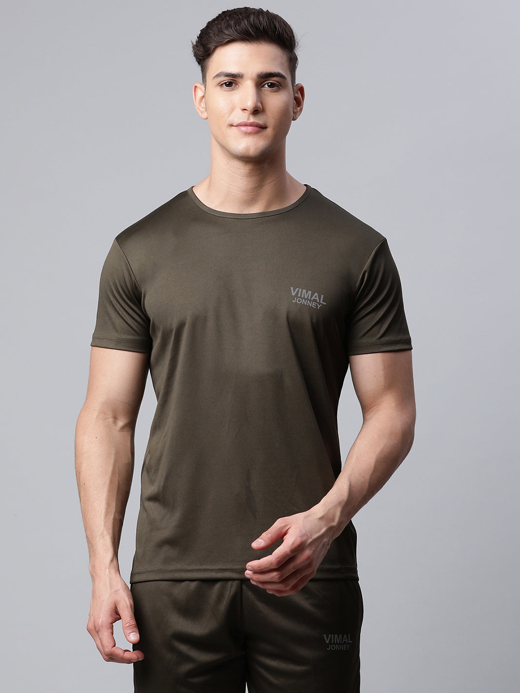 Vimal Jonney Dryfit Solid Olive T-shirt for Men