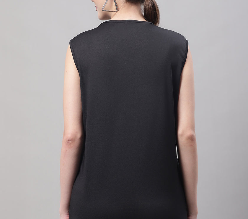 Vimal Jonney Regular Fit Dryfit Lycra Solid Black Gym Vest for Women