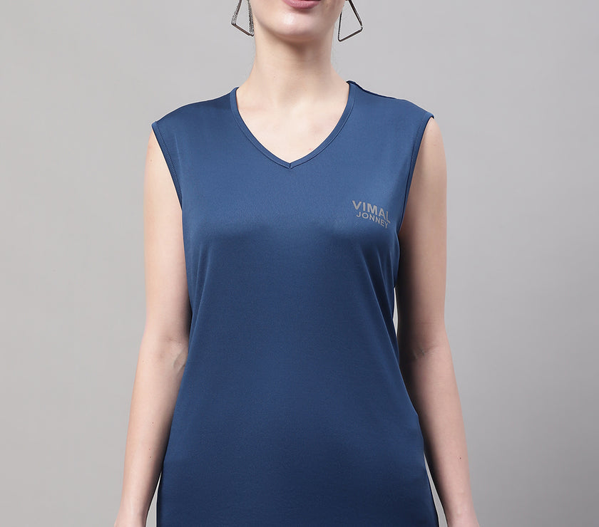 Vimal Jonney Regular Fit Dryfit Lycra Solid Blue Gym Vest for Women