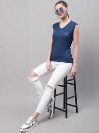 Vimal Jonney Regular Fit Dryfit Lycra Solid Blue Gym Vest for Women