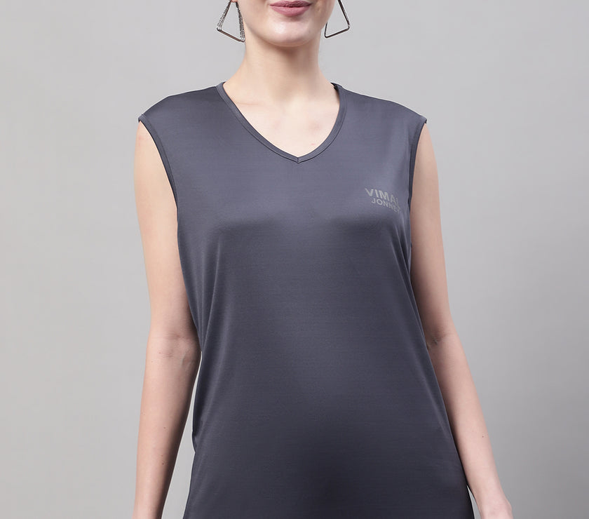 Vimal Jonney Regular Fit Dryfit Lycra Solid Dark Grey Gym Vest for Women