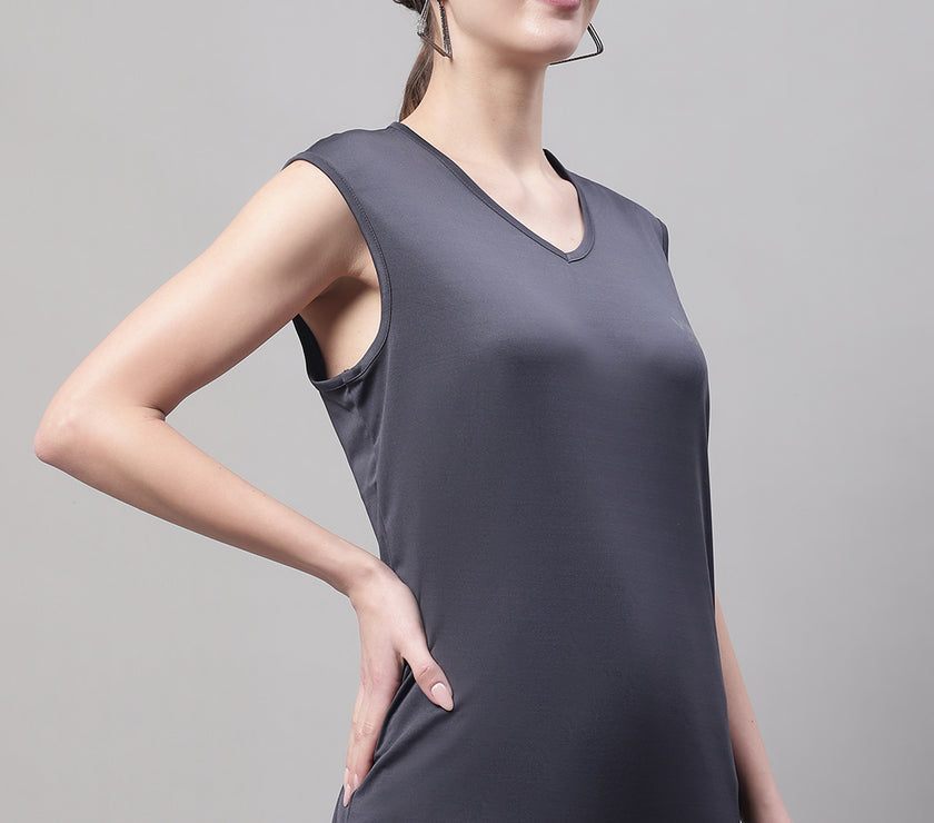 Vimal Jonney Regular Fit Dryfit Lycra Solid Dark Grey Gym Vest for Women