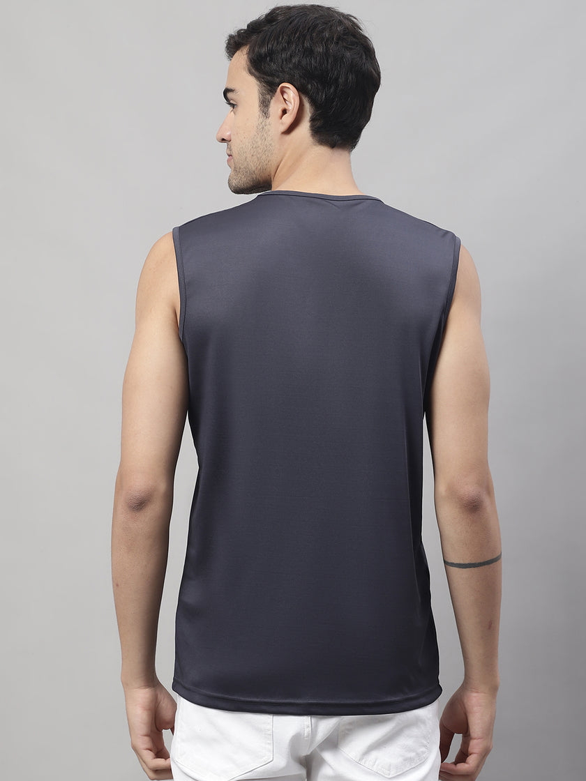 Vimal Jonney Regular Fit Dryfit Lycra Solid Dark Grey Gym Vest for Men