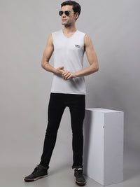 Vimal Jonney Regular Fit Dryfit Lycra Solid Light Grey Gym Vest for Men