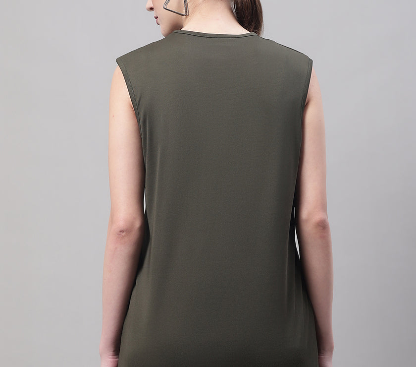 Vimal Jonney Regular Fit Dryfit Lycra Solid Olive Gym Vest for Women