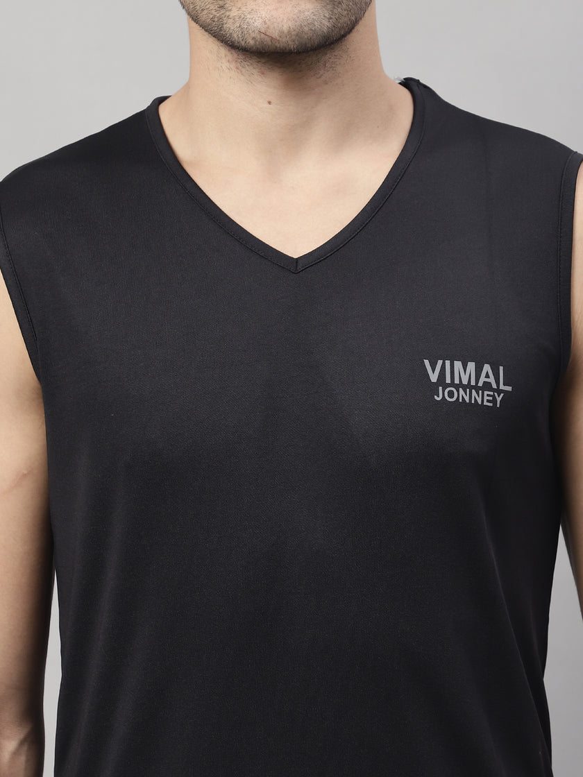 Vimal Jonney Black Dryfit Lycra Solid Co-ord Set Tracksuit For Men(Zip Of 1 Side Pocket)