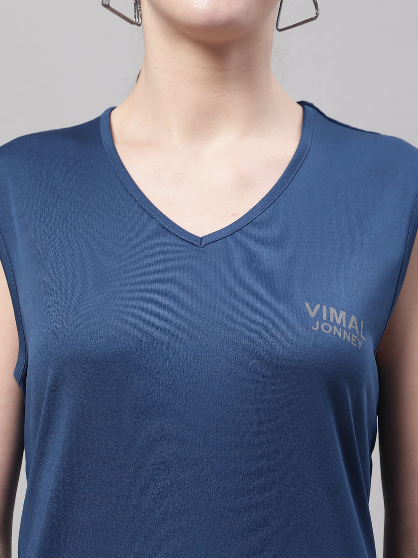 Vimal Jonney Blue Dryfit Lycra Solid Co-ord Set Tracksuit For Women