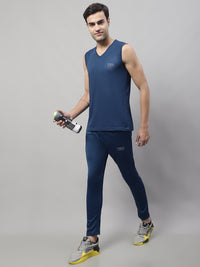 Vimal Jonney Blue Dryfit Lycra Solid Co-ord Set Tracksuit For Men(Zip On 1 Side Pocket)