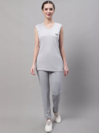 Vimal Jonney Light Grey Dryfit Lycra Solid Co-ord Set Tracksuit For Women