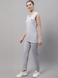 Vimal Jonney Light Grey Dryfit Lycra Solid Co-ord Set Tracksuit For Women