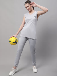 Vimal Jonney Light Grey Dryfit Lycra Solid Co-ord Set Tracksuit For Women