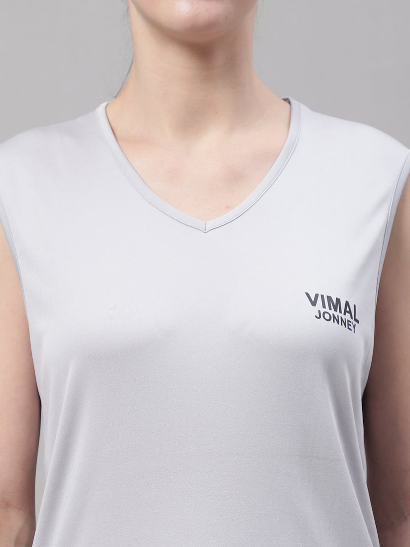 Vimal Jonney Light Grey Dryfit Lycra Solid Co-ord Set Tracksuit For Women