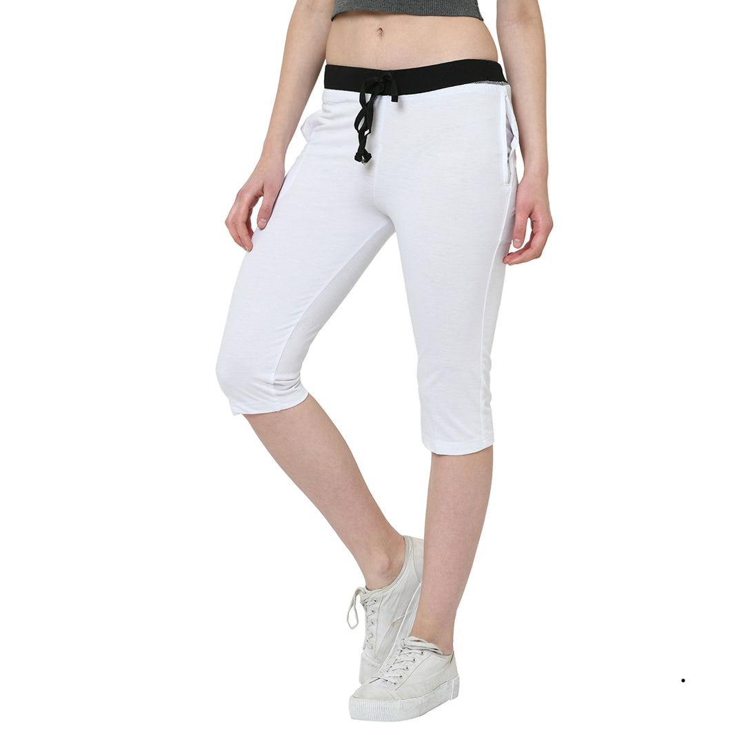 Vimal Jonney White 3/4th Capri for Women