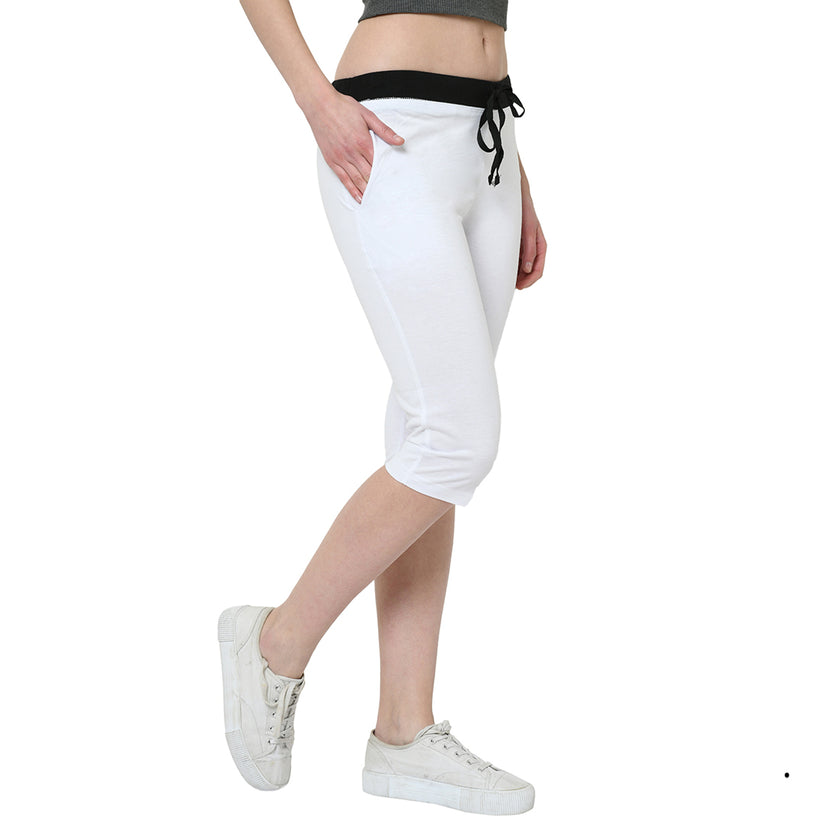 Vimal Jonney White 3/4th Capri for Women