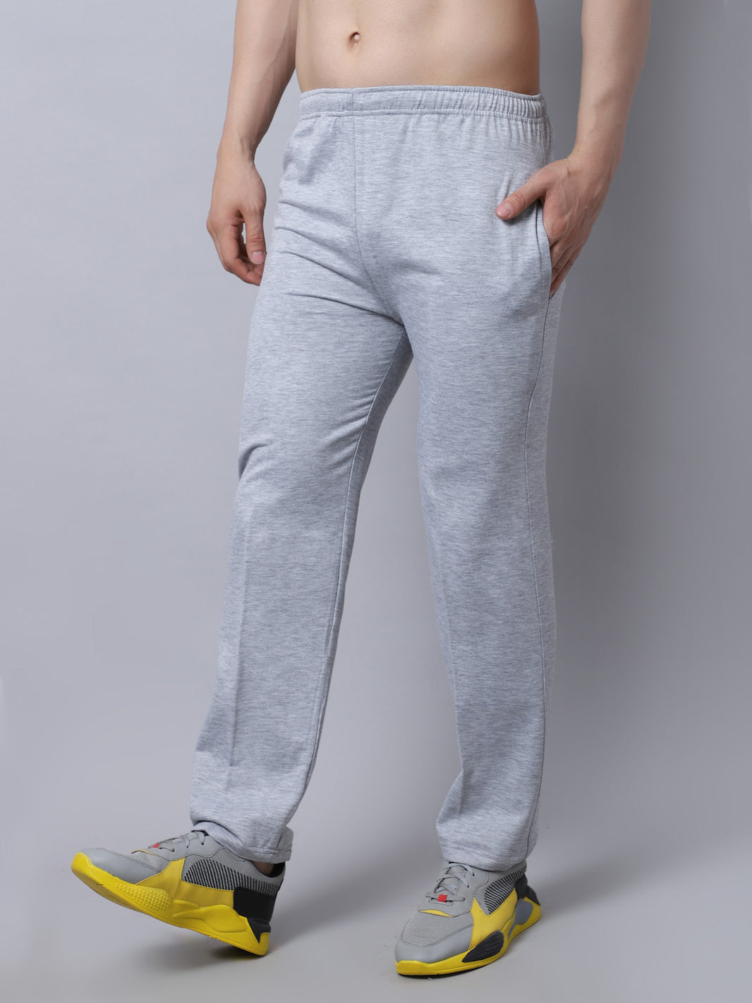 Vimal Jonney Fleece Regular-Fit Grey Melange Cotton Trackpant for Men