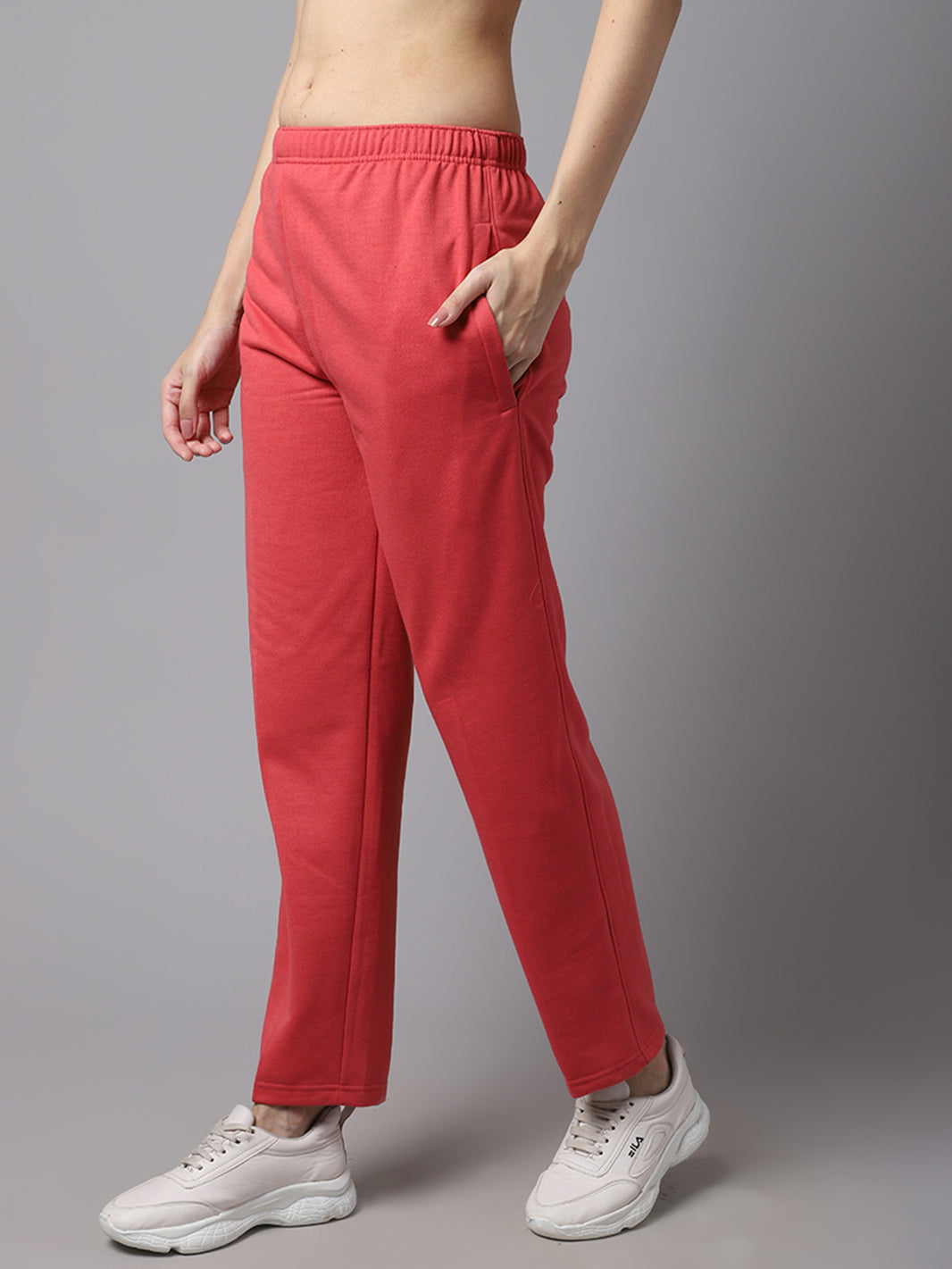 Vimal Jonney Fleece Regular-Fit Pink Trackpant for Women