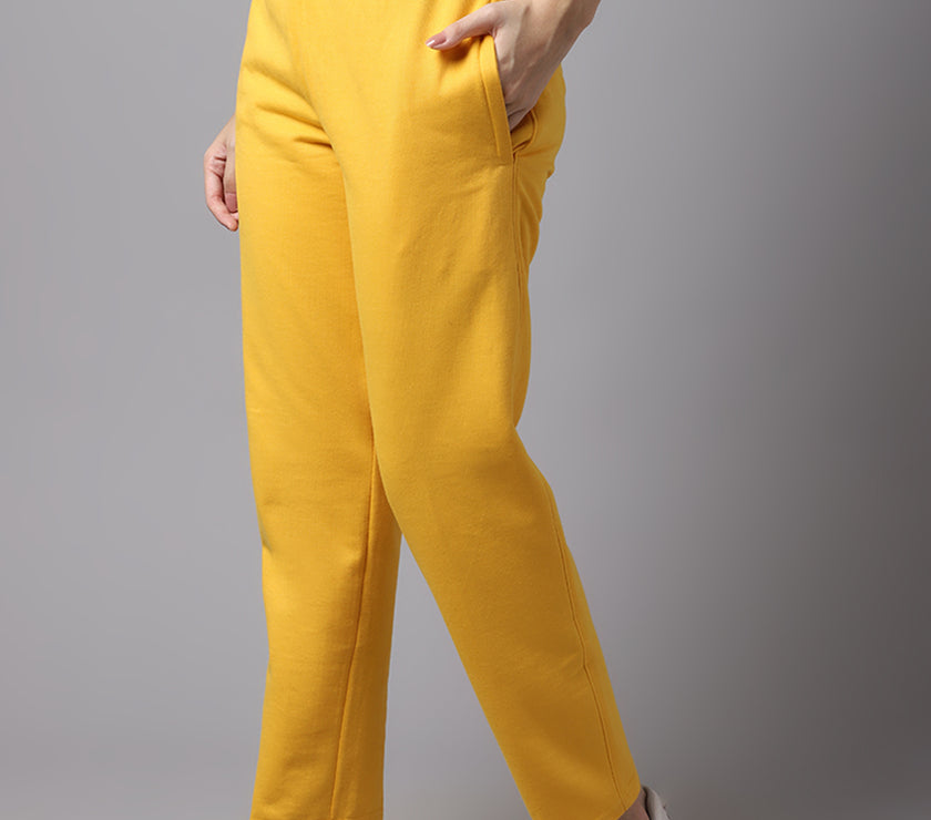Vimal Jonney Fleece Regular-Fit Yellow Trackpant for Women