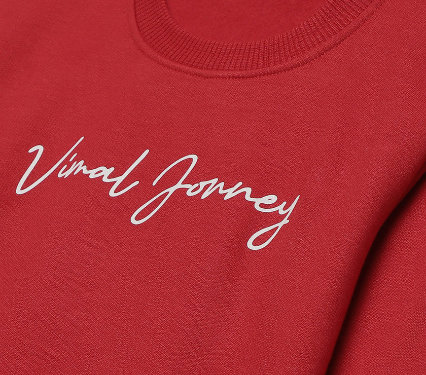Vimal Jonney Maroon Printed Round Neck Cotton Fleece Tracksuit Co-ord Set for Kids
